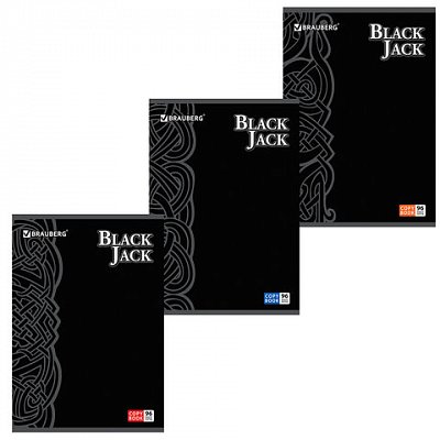 Тетрадь 96 л., А4, BRAUBERG, клетка, выборочный лак, "Black Jack", 3 вида