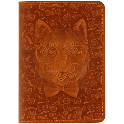 Обложка для паспорта Кожевенная мануфактура, нат. кожа, «Пес в очках», коричневый