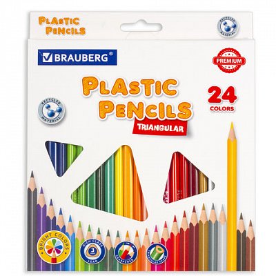 Карандаши цветные пластиковые BRAUBERG PREMIUM24 цветатрехгранныегрифель мягкий 3 мм181663