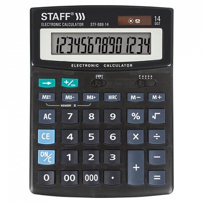 Калькулятор STAFF настольный STF-888-14, 14 разрядов, двойное питание, 200×150 мм