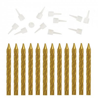 Набор свечей для торта 12 шт., 6 см, с держателем, золотой металлик, ЗОЛОТАЯ СКАЗКА, в блистере