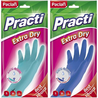 Перчатки резиновые Paclan «Practi Extra Dry», р. M, цвет микс, пакет с европодвесом