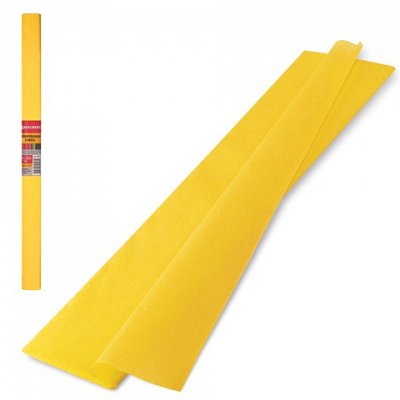 Цветная бумага крепированная BRAUBERG, плотная, растяжение до 45%, 32 г/м2, рулон, желтая, 50?250 см