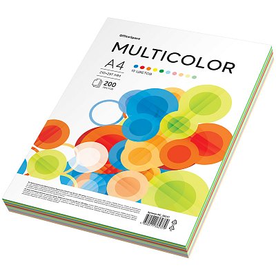 Бумага цветная OfficeSpace «Multicolor», A4, 80 г/м², 200л., (10 цветов)