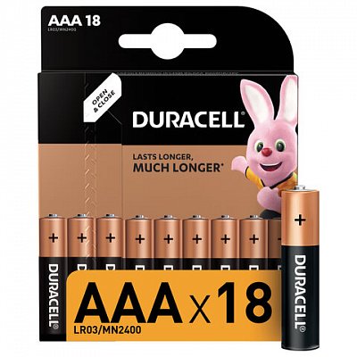 Батарейки DURACELL Basic, AAA (LR03, 24А), алкалиновые, КОМПЛЕКТ 18 шт., в блистере