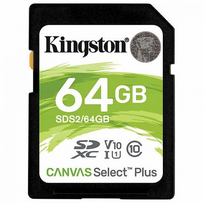 Карта памяти SDXC 64 GB KINGSTON Canvas Select Plus UHS-I U1, 100 Мб/сек (class 10), SDS2/64 GB