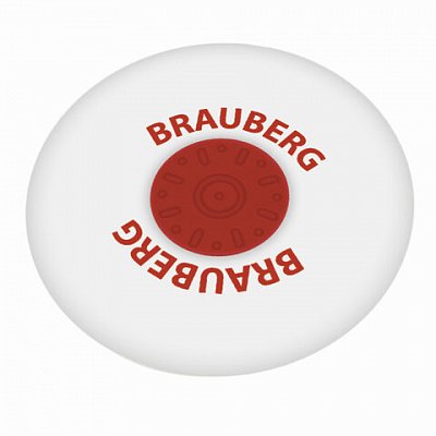 Резинка стирательная BRAUBERG, круглая, пластиковый держатель, диаметр 30 мм, белая, в упаковке с подвесом