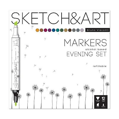 Набор маркеров Sketch&Art Вечерний набор двухсторонних 12 цветов (толщина линии 3 мм)