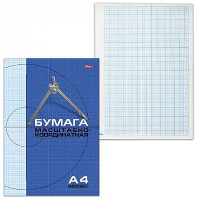 Бумага масштабно-координатная, А4, 210×295 мм, голубая, на скобе, 16 листов, HATBER, 16Бм4_02284