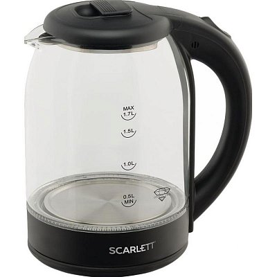 Чайник электрический SCARLETT SC-EK27G90, стекло, 1800Вт, 1.7л, черный