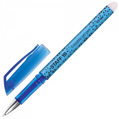 Ручка стираемая гелевая STAFF, СИНЯЯ, хромированные детали, узел 0.5 мм, линия письма 0.35 мм