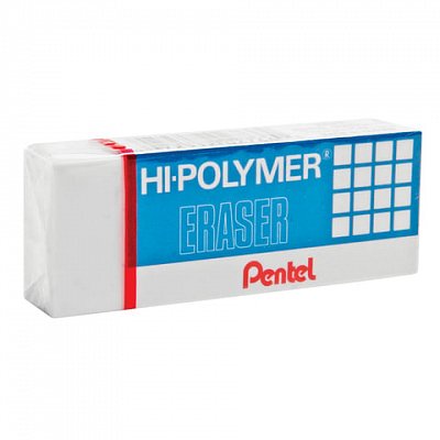 Резинка стирательная PENTEL (Япония) «Hi-polymer eraser», 35×16×11.5 мм, белая, картонный держатель