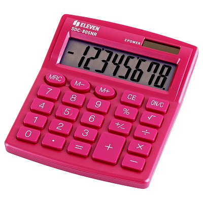 Калькулятор настольный Eleven SDC-805NR-PK, 8 разр., двойное питание, 127×105×21мм, розовый
