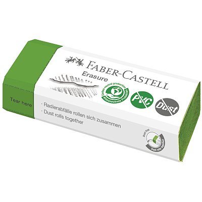 Ластик Faber-Castell «Erasure» PVC-Free & Dust-Free, прямоугольный, картонный футляр, 63×22×13мм, светло-зеленый