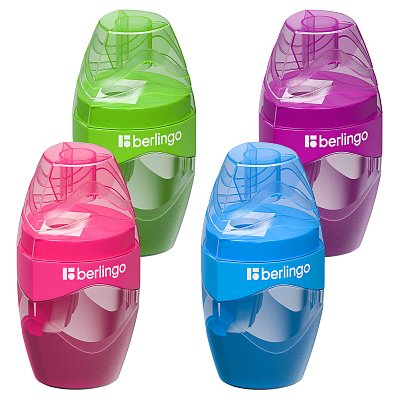 Точилка пластиковая Berlingo «Triangle» 1 отверстие, контейнер, ассорти, дисплей