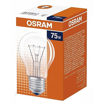 Лампа накаливания Osram classic, 75Вт, тип А «груша» E27, прозрачная