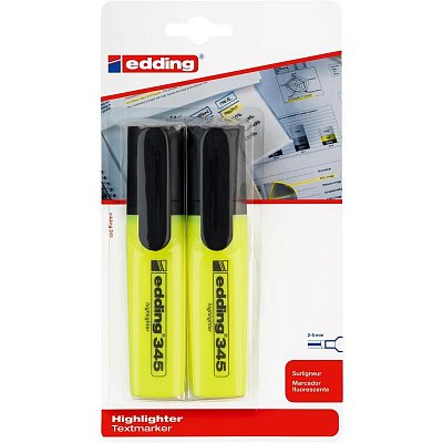 Набор маркеров выделителей текста Edding 345/5 желтый 2 штуки (толщина линии 2-5 мм, 2 штуки в упаковке)