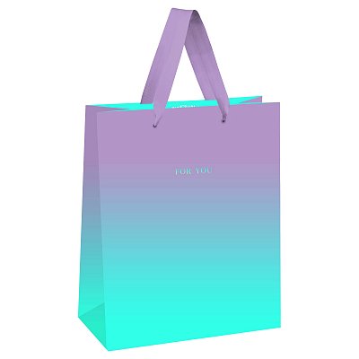 Пакет подарочный 26×32×12см MESHU «Duotone. Turquoise-Lilac gradient», отд. фольгой, матовая ламинация