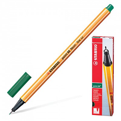 Ручка капиллярная STABILO «Point 88», ЗЕЛЕНОВАТО-БИРЮЗОВАЯ, корпус оранжевый, линия письма 0.4 мм
