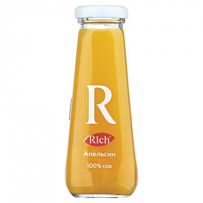Сок RICH (Рич) 0.2 л, апельсин, подходит для детского питания, стеклянная бутылка