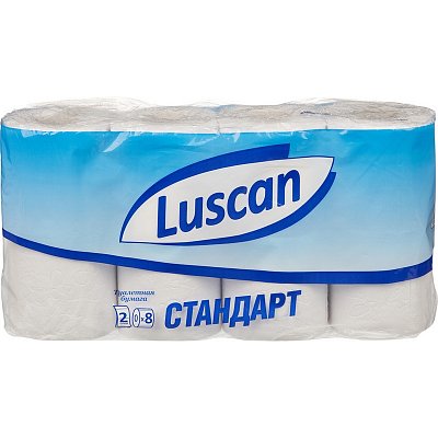 Бумага туалетная Luscan Standart (2-слойная, белая, 8упаковке)