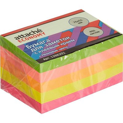 Стикеры Attache Economy 76×51 мм неоновые 5 цветов (1 блок, 400 листов)