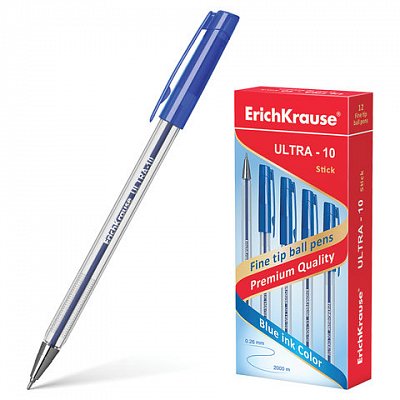 Ручка шариковая масляная ERICH KRAUSE «Ultra L-10», корпус прозрачный, 0.7 мм, синяя