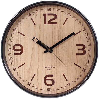 Часы настенные ход плавный, Troyka 77774731, круглые, 30×30×5, коричневая рамка