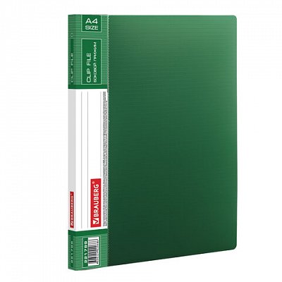 Папка с боковым металлическим прижимом и внутренним карманом BRAUBERG «Contract», зеленая, до 100 л., 0.7 мм