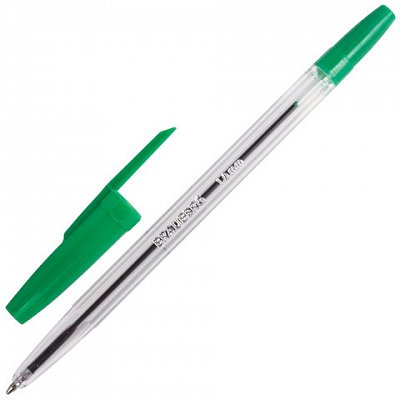Ручка шариковая BRAUBERG SBP001g, корпус прозрачный, толщина письма 1,0 мм, зеленая