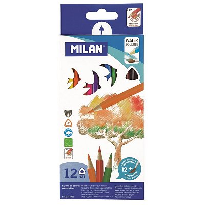 Карандаши цветные акварельные Milan 12 цветов трехгранные