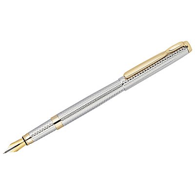 Ручка перьевая Delucci «Celeste», черная, 0.8мм, цвет корпуса - серебро, подарочный футляр