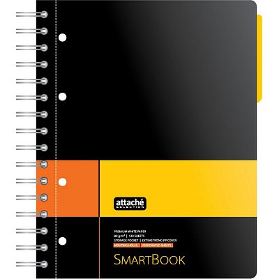 Бизнес-тетрадь SMARTBOOK (А5, 120л, клетка, спираль, разд, карман, жел-оранжевый)