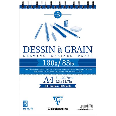 Скетчбук 30л. А4 на гребне Clairefontaine «Dessin a grain», 180г/м2, мелкозернистая