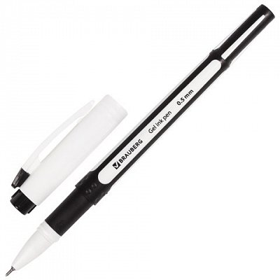 Ручка гелевая BRAUBERG «Contract», корпус черный, игольчатый пишущий узел 0.5мм, резиновый держатель, черный