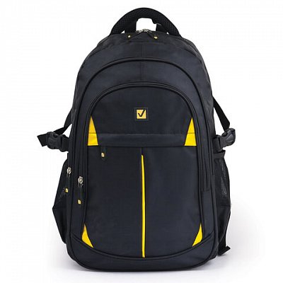 Рюкзак BRAUBERG B-TR1402 для старшеклассников/студентов, черный с желтыми уголками, 50?35?43 см