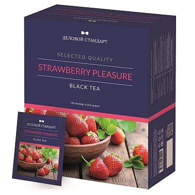 Чай Деловой Стандарт Strawberry pleasure черный с клубникой 100 пакетиков