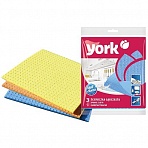 Салфетка для уборки York, губчатая, 17.5×15.5см, ассорти, 3шт. 