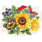 Картина по номерам на холсте ТРИ СОВЫ «Подсолнухи и бабочки», 30×40, с акриловыми красками и кистями