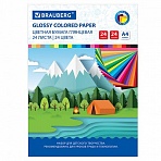 Цветная бумага А4 мелованная, 24 листа 24 цвета, на скобе, BRAUBERG, 200×280 мм, «Путешествие»
