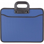Папка-портфель пластиковая А4+ синяя (390x320 мм, 4 отделения, усиленная ручка)