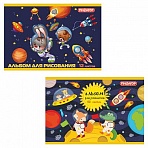 Альбом для рисования, А4, 12 л., скоба, обложка офсет, ПИФАГОР, 200×285 мм, «Космонавты»