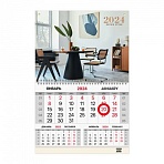 Календарь квартальный на 2024 г., 1 блок, 1 гребень, магнитный курсор, мелованная бумага, BRAUBERG, «Офисный»