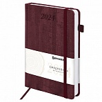 Ежедневник датированный 2024 А5 138×213 мм BRAUBERG «Wood», под кожу, держатель для ручки, бордовый