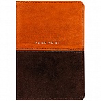 Обложка для паспорта OfficeSpace «Duo», кожа, осень+коричневый, тиснение фольгой