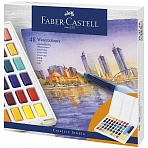 Акварель художественная Faber-Castell «Watercolours», 48цв., кюветы, + кисть «Water Brush»+ съемная палитра, пластиковая упаковка