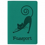 Обложка для паспорта STAFFмягкий полиуретан«Кошка»бирюзовая237616