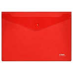 Папка-конверт на кнопке СТАММ А4, 180мкм, пластик, прозрачная, красная
