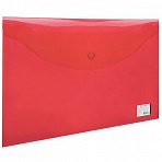 Папка-конверт с кнопкой BRAUBERG, А4, прозрачная, красная, до 100 листов, 0,15 мм