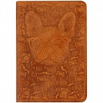 Обложка для паспорта Кожевенная мануфактура, нат. кожа, «Пес Мудрый», коричневый